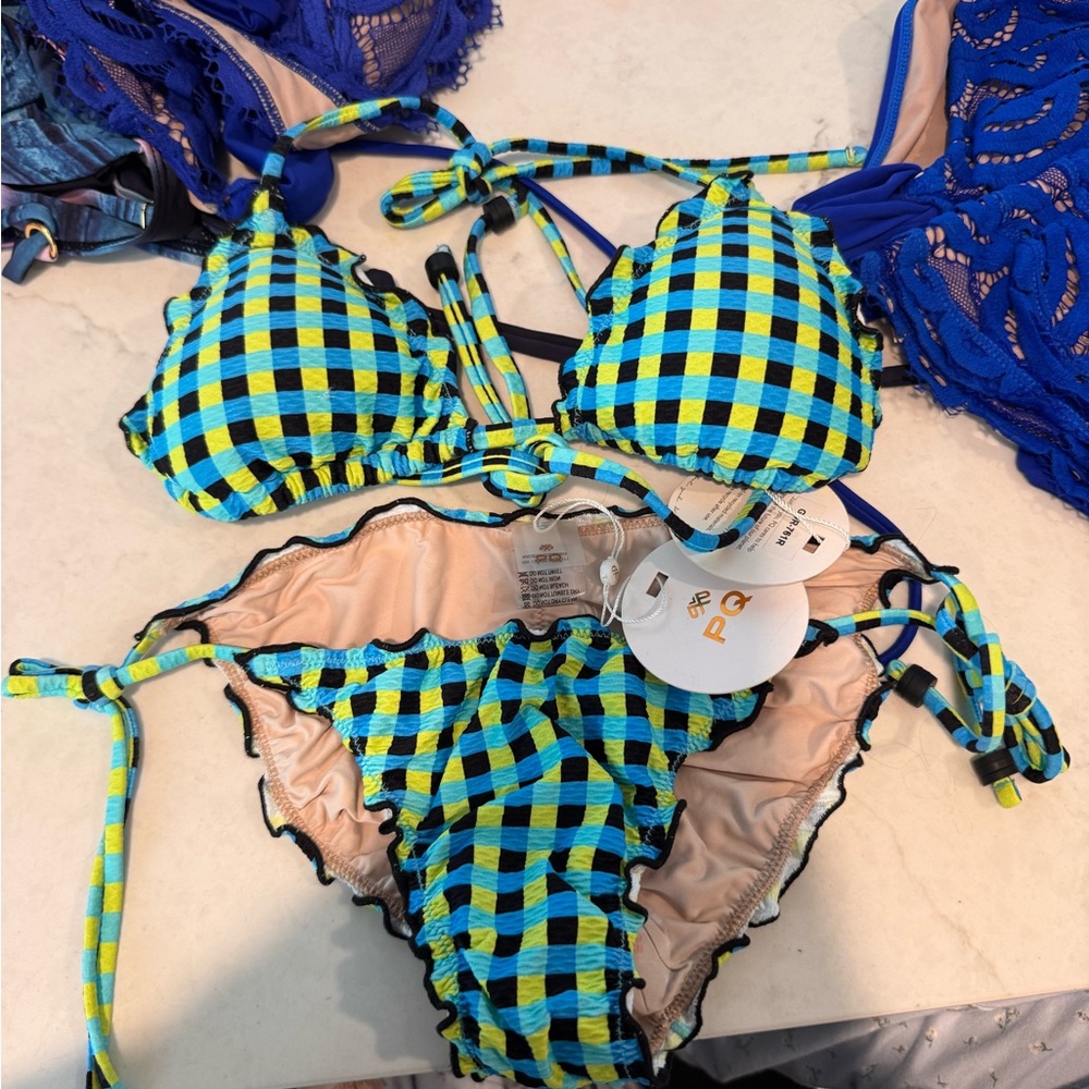 Pilyq Blue and Yellow Checkered Bikini